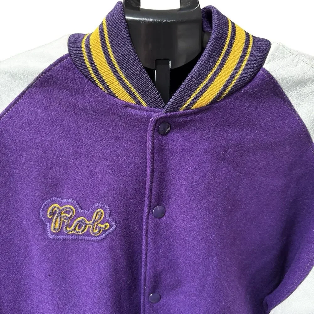 Vintage 2003 Letterman Jacket Varsity Purple Wool Leather Size 50 Jaguars